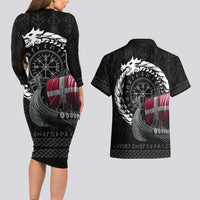 Denmark Viking Drakkar Couples Matching Long Sleeve Bodycon Dress and Hawaiian Shirt Viking Blood - Wonder Print Shop