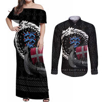 Denmark Viking Drakkar Couples Matching Off Shoulder Maxi Dress and Long Sleeve Button Shirt Viking Blood - Wonder Print Shop