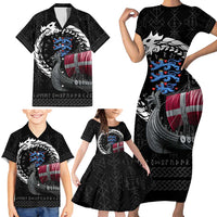 Denmark Viking Drakkar Family Matching Short Sleeve Bodycon Dress and Hawaiian Shirt Viking Blood - Wonder Print Shop