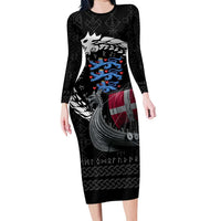 Denmark Viking Drakkar Long Sleeve Bodycon Dress Viking Blood - Wonder Print Shop