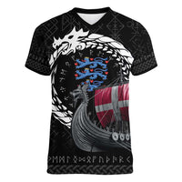 Denmark Viking Drakkar Women V-Neck T-Shirt Viking Blood - Wonder Print Shop