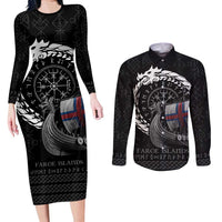 Faroe Islands Viking Drakkar Couples Matching Long Sleeve Bodycon Dress and Long Sleeve Button Shirt Viking Blood - Wonder Print Shop