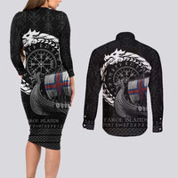 Faroe Islands Viking Drakkar Couples Matching Long Sleeve Bodycon Dress and Long Sleeve Button Shirt Viking Blood - Wonder Print Shop