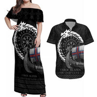 Faroe Islands Viking Drakkar Couples Matching Off Shoulder Maxi Dress and Hawaiian Shirt Viking Blood - Wonder Print Shop