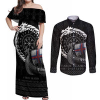 Faroe Islands Viking Drakkar Couples Matching Off Shoulder Maxi Dress and Long Sleeve Button Shirt Viking Blood - Wonder Print Shop