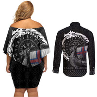 Faroe Islands Viking Drakkar Couples Matching Off Shoulder Short Dress and Long Sleeve Button Shirt Viking Blood - Wonder Print Shop