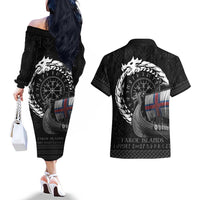 Faroe Islands Viking Drakkar Couples Matching Off The Shoulder Long Sleeve Dress and Hawaiian Shirt Viking Blood - Wonder Print Shop