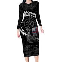 Faroe Islands Viking Drakkar Family Matching Long Sleeve Bodycon Dress and Hawaiian Shirt Viking Blood - Wonder Print Shop