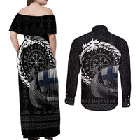 Finland Viking Drakkar Couples Matching Off Shoulder Maxi Dress and Long Sleeve Button Shirt Viking Blood - Wonder Print Shop