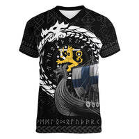 Finland Viking Drakkar Women V-Neck T-Shirt Viking Blood - Wonder Print Shop