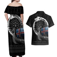 Iceland Viking Drakkar Couples Matching Off Shoulder Maxi Dress and Hawaiian Shirt Viking Blood - Wonder Print Shop