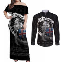 Iceland Viking Drakkar Couples Matching Off Shoulder Maxi Dress and Long Sleeve Button Shirt Viking Blood - Wonder Print Shop