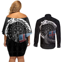 Iceland Viking Drakkar Couples Matching Off Shoulder Short Dress and Long Sleeve Button Shirt Viking Blood - Wonder Print Shop
