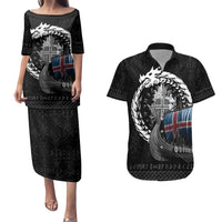 Iceland Viking Drakkar Couples Matching Puletasi and Hawaiian Shirt Viking Blood - Wonder Print Shop