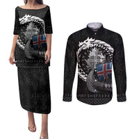 Iceland Viking Drakkar Couples Matching Puletasi and Long Sleeve Button Shirt Viking Blood - Wonder Print Shop