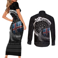 Iceland Viking Drakkar Couples Matching Short Sleeve Bodycon Dress and Long Sleeve Button Shirt Viking Blood - Wonder Print Shop