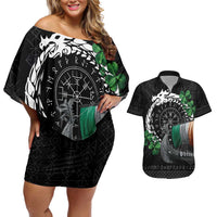Ireland Viking Drakkar Couples Matching Off Shoulder Short Dress and Hawaiian Shirt Viking Blood - Wonder Print Shop