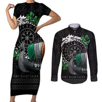 Ireland Viking Drakkar Couples Matching Short Sleeve Bodycon Dress and Long Sleeve Button Shirt Viking Blood - Wonder Print Shop