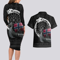 Norway Viking Drakkar Couples Matching Long Sleeve Bodycon Dress and Hawaiian Shirt Viking Blood - Wonder Print Shop