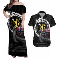 Norway Viking Drakkar Couples Matching Off Shoulder Maxi Dress and Hawaiian Shirt Viking Blood - Wonder Print Shop