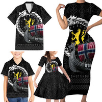 Norway Viking Drakkar Family Matching Short Sleeve Bodycon Dress and Hawaiian Shirt Viking Blood - Wonder Print Shop