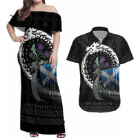 Scotland Viking Drakkar Couples Matching Off Shoulder Maxi Dress and Hawaiian Shirt Viking Blood - Wonder Print Shop