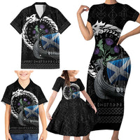 Scotland Viking Drakkar Family Matching Short Sleeve Bodycon Dress and Hawaiian Shirt Viking Blood - Wonder Print Shop