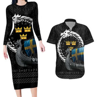 Sweden Viking Drakkar Couples Matching Long Sleeve Bodycon Dress and Hawaiian Shirt Viking Blood - Wonder Print Shop