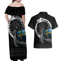 Sweden Viking Drakkar Couples Matching Off Shoulder Maxi Dress and Hawaiian Shirt Viking Blood - Wonder Print Shop
