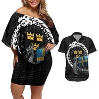 Sweden Viking Drakkar Couples Matching Off Shoulder Short Dress and Hawaiian Shirt Viking Blood - Wonder Print Shop