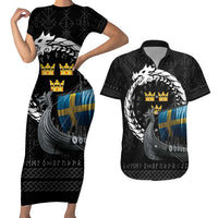 Sweden Viking Drakkar Couples Matching Short Sleeve Bodycon Dress and Hawaiian Shirt Viking Blood - Wonder Print Shop