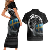 Sweden Viking Drakkar Couples Matching Short Sleeve Bodycon Dress and Hawaiian Shirt Viking Blood - Wonder Print Shop