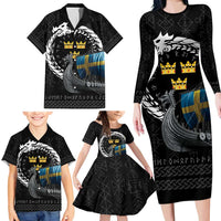 Sweden Viking Drakkar Family Matching Long Sleeve Bodycon Dress and Hawaiian Shirt Viking Blood - Wonder Print Shop