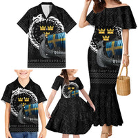Sweden Viking Drakkar Family Matching Mermaid Dress and Hawaiian Shirt Viking Blood - Wonder Print Shop