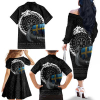 Sweden Viking Drakkar Family Matching Off The Shoulder Long Sleeve Dress and Hawaiian Shirt Viking Blood - Wonder Print Shop
