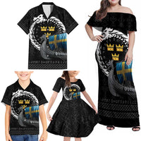 Sweden Viking Drakkar Family Matching Off Shoulder Maxi Dress and Hawaiian Shirt Viking Blood - Wonder Print Shop