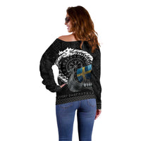 Sweden Viking Drakkar Off Shoulder Sweater Viking Blood - Wonder Print Shop