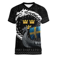 Sweden Viking Drakkar Women V-Neck T-Shirt Viking Blood - Wonder Print Shop