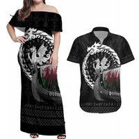 Wales Viking Drakkar Couples Matching Off Shoulder Maxi Dress and Hawaiian Shirt Viking Blood - Wonder Print Shop