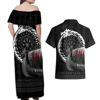 Wales Viking Drakkar Couples Matching Off Shoulder Maxi Dress and Hawaiian Shirt Viking Blood - Wonder Print Shop