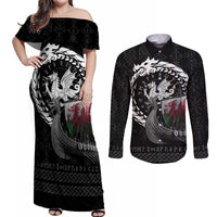 Wales Viking Drakkar Couples Matching Off Shoulder Maxi Dress and Long Sleeve Button Shirt Viking Blood - Wonder Print Shop