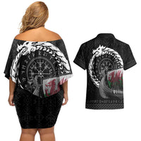 Wales Viking Drakkar Couples Matching Off Shoulder Short Dress and Hawaiian Shirt Viking Blood - Wonder Print Shop