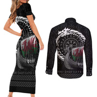 Wales Viking Drakkar Couples Matching Short Sleeve Bodycon Dress and Long Sleeve Button Shirt Viking Blood - Wonder Print Shop