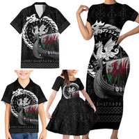 Wales Viking Drakkar Family Matching Short Sleeve Bodycon Dress and Hawaiian Shirt Viking Blood - Wonder Print Shop