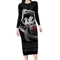 Wales Viking Drakkar Long Sleeve Bodycon Dress Viking Blood - Wonder Print Shop