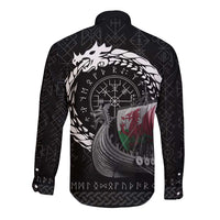 Wales Viking Drakkar Long Sleeve Button Shirt Viking Blood - Wonder Print Shop