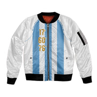 Argentina Hattrick WC26 Custom Sleeve Zip Bomber Jacket Triple Strike Football Albiceleste Fan