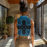 Bafokeng Rabbit Crown Palesa ea kharanium Women Sleeveless Polo Shirt Blue Seanamarena Basotho Blanket Inspired