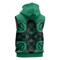 Bafokeng Rabbit Crown Palesa ea kharanium Sleeveless Zip Hoodie Green Seanamarena Basotho Blanket Inspired