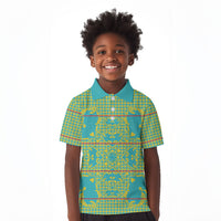 Green Hearts Crown Traditional Geometry Kid Polo Shirt Seanamarena Basotho Blanket Inspired